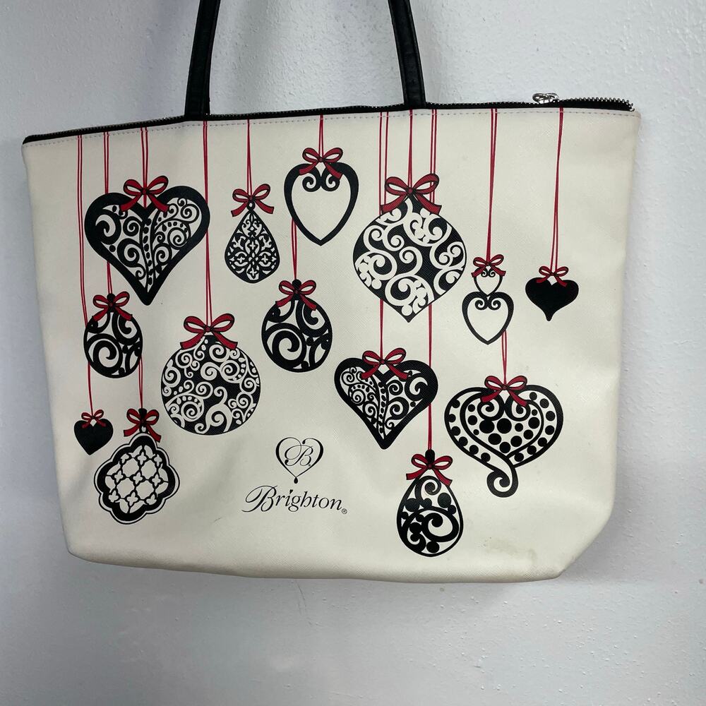 Brighton Holiday Tote Large White Bag w/ Heart Charm Ornaments Peace, Joy, Love - Picture 7 of 8